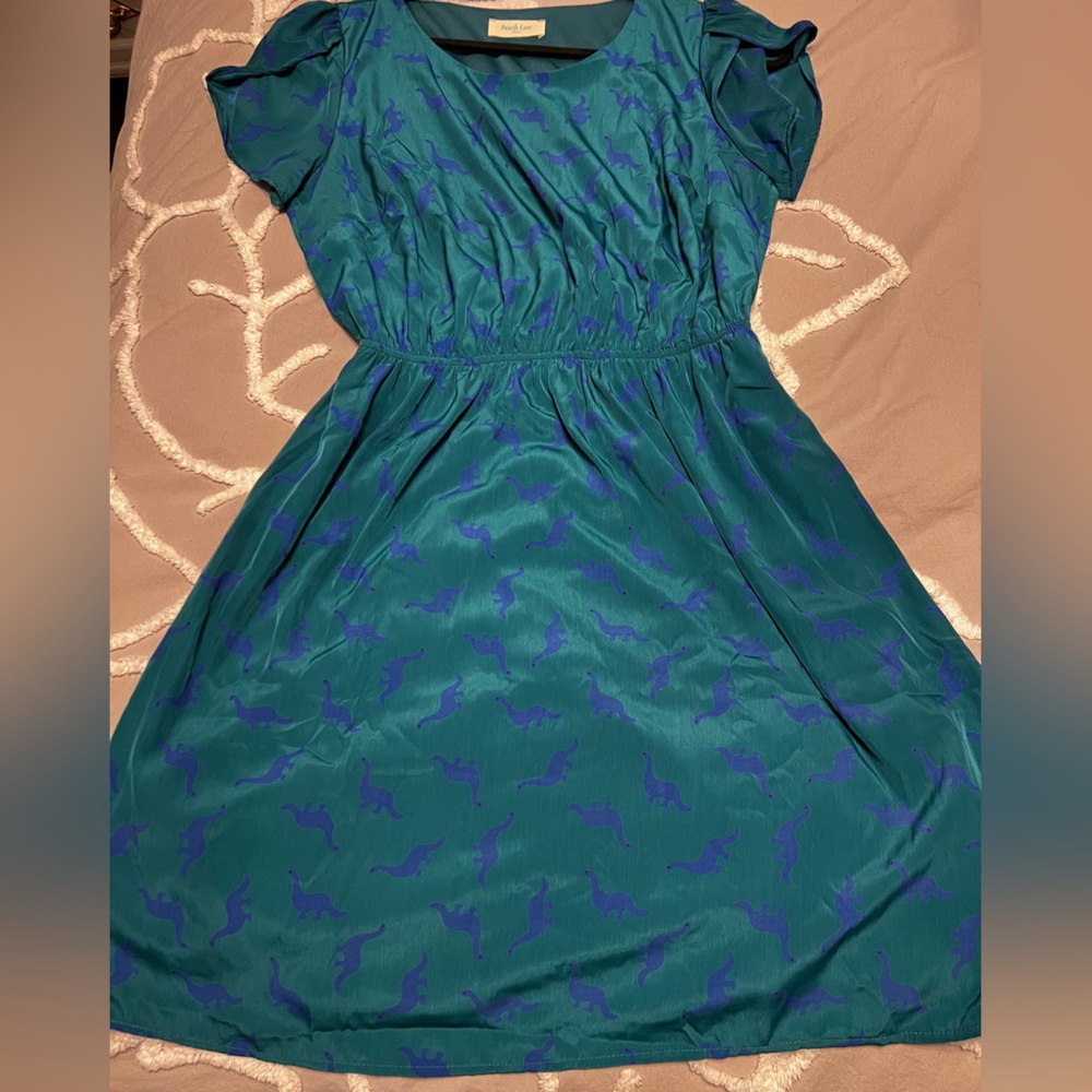 EUC PEACH LOVE CALIFORNIA ModCloth Oh My Gosh Dress Dinosaur Print - Picture 3 of 4